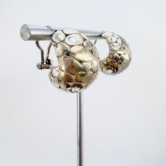 VTG Solid Sterling Silver 925 Pebble Design Textured Earrings Size 1" Length - Picture 2 of 10